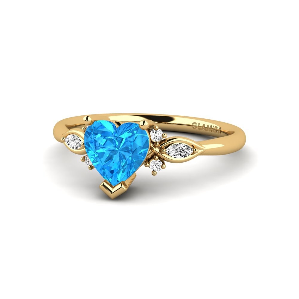 14k Oro Amarillo Topacio azul Anillo de compromiso Gisu - Heart 0.97 crt