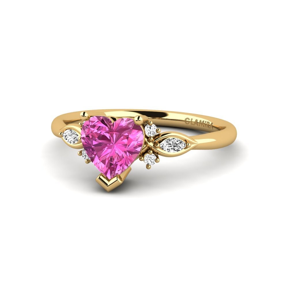 14k Oro Amarillo Topacio Rosa Anillo de compromiso Gisu - Heart 0.97 crt