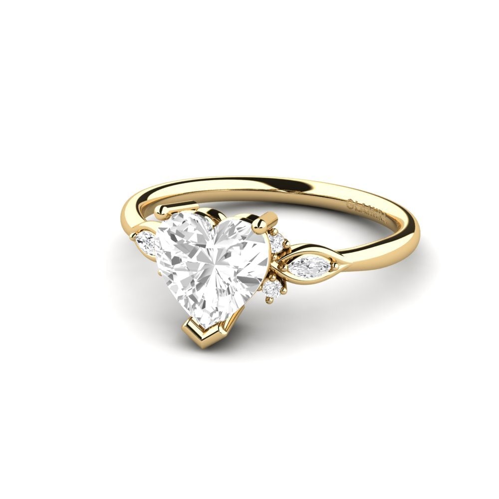 18k Oro Amarillo Zafiro blanco Anillo de compromiso Gisu - Heart 1.50 crt