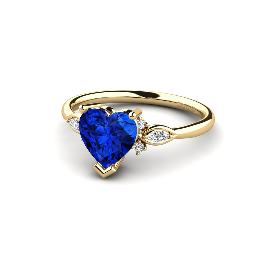 14k Oro Amarillo Safiro (Creado en Laboratorio) Anillo de compromiso Gisu - Heart 1.50 crt