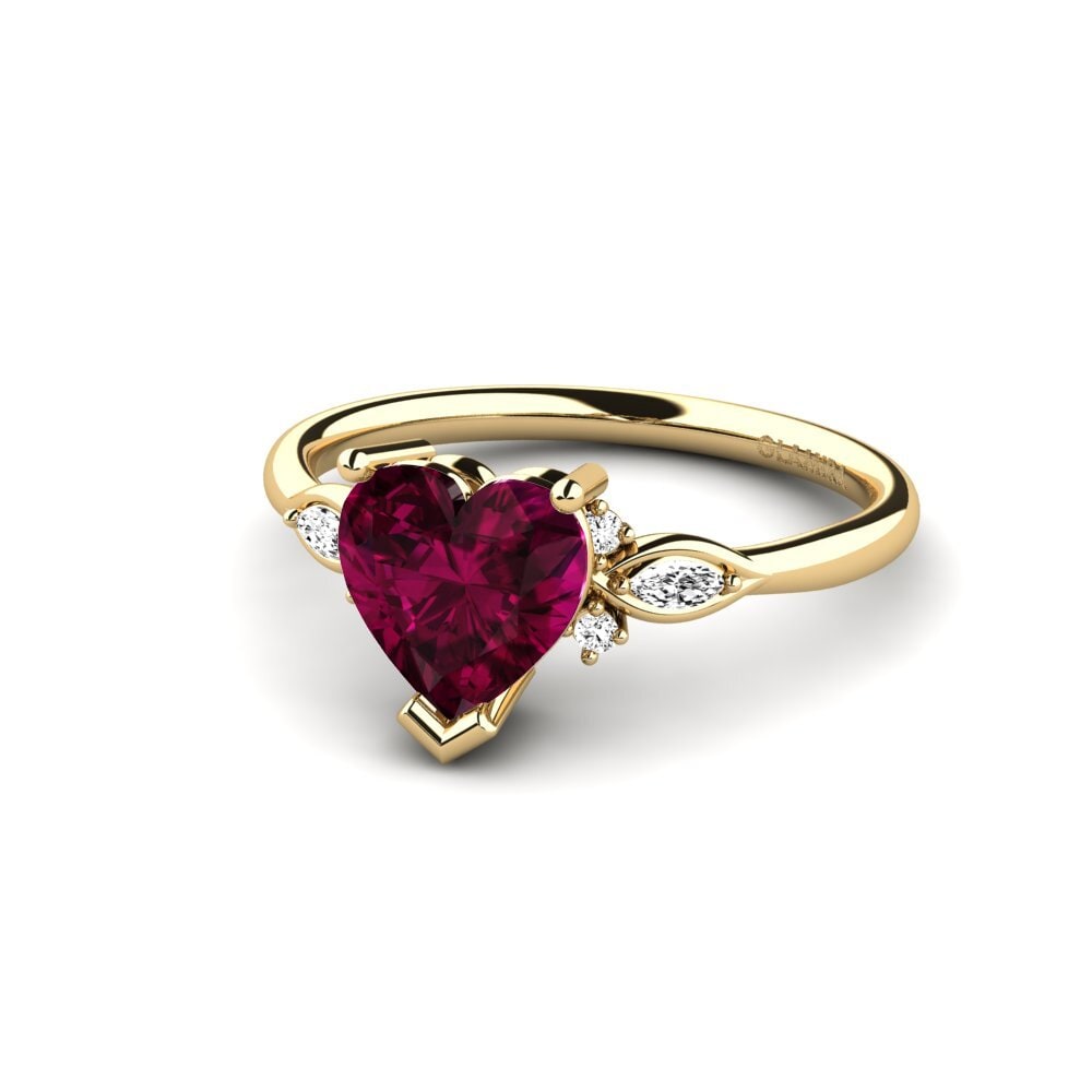 14k Oro Amarillo Granate Rhodolite Anillo de compromiso Gisu - Heart 1.50 crt