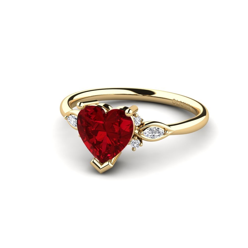18k Oro Amarillo Circonita Roja Anillo de compromiso Gisu - Heart 1.50 crt