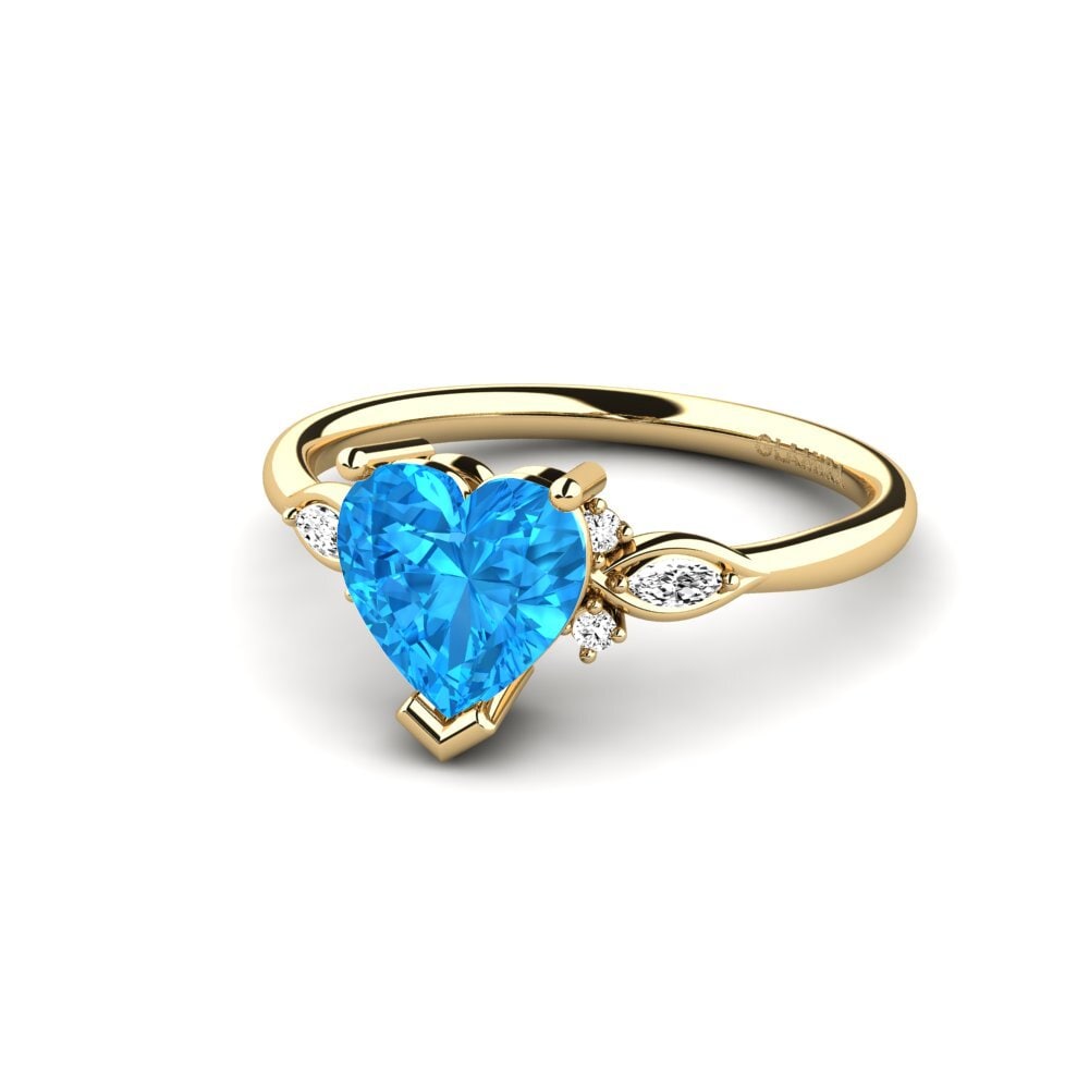 14k Oro Amarillo Topacio azul Anillo de compromiso Gisu - Heart 1.50 crt