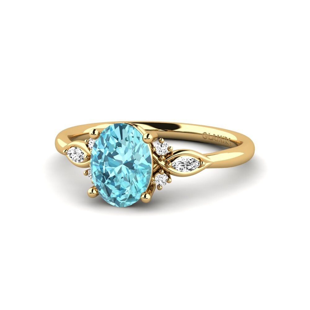 14k Oro Amarillo Circón Azul Anillo de compromiso Gisu - Oval 1.09 crt