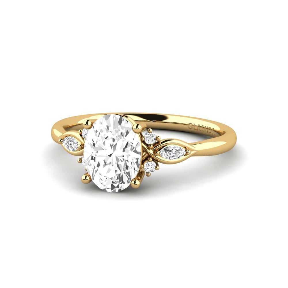 18k Oro Amarillo Zafiro blanco Anillo de compromiso Gisu - Oval 1.09 crt