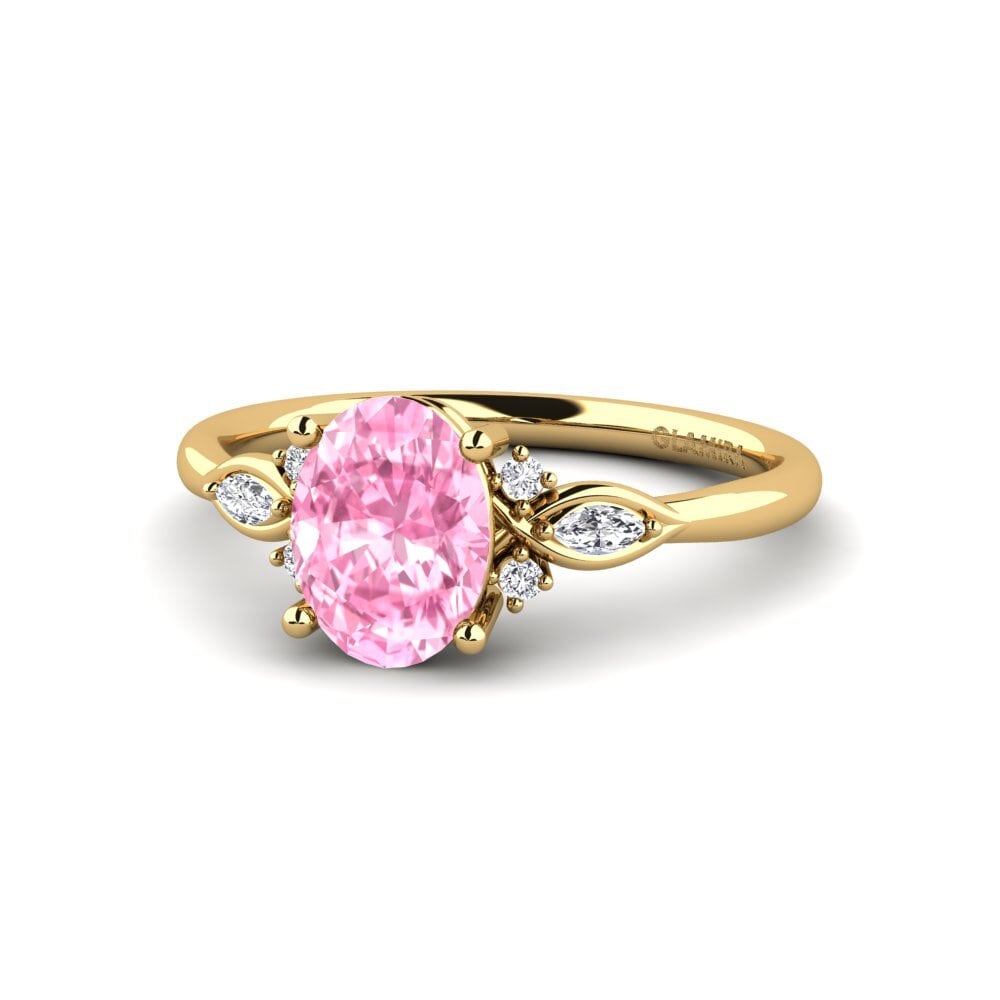 14k Oro Amarillo Zafiro Rosado Anillo de compromiso Gisu - Oval 1.09 crt