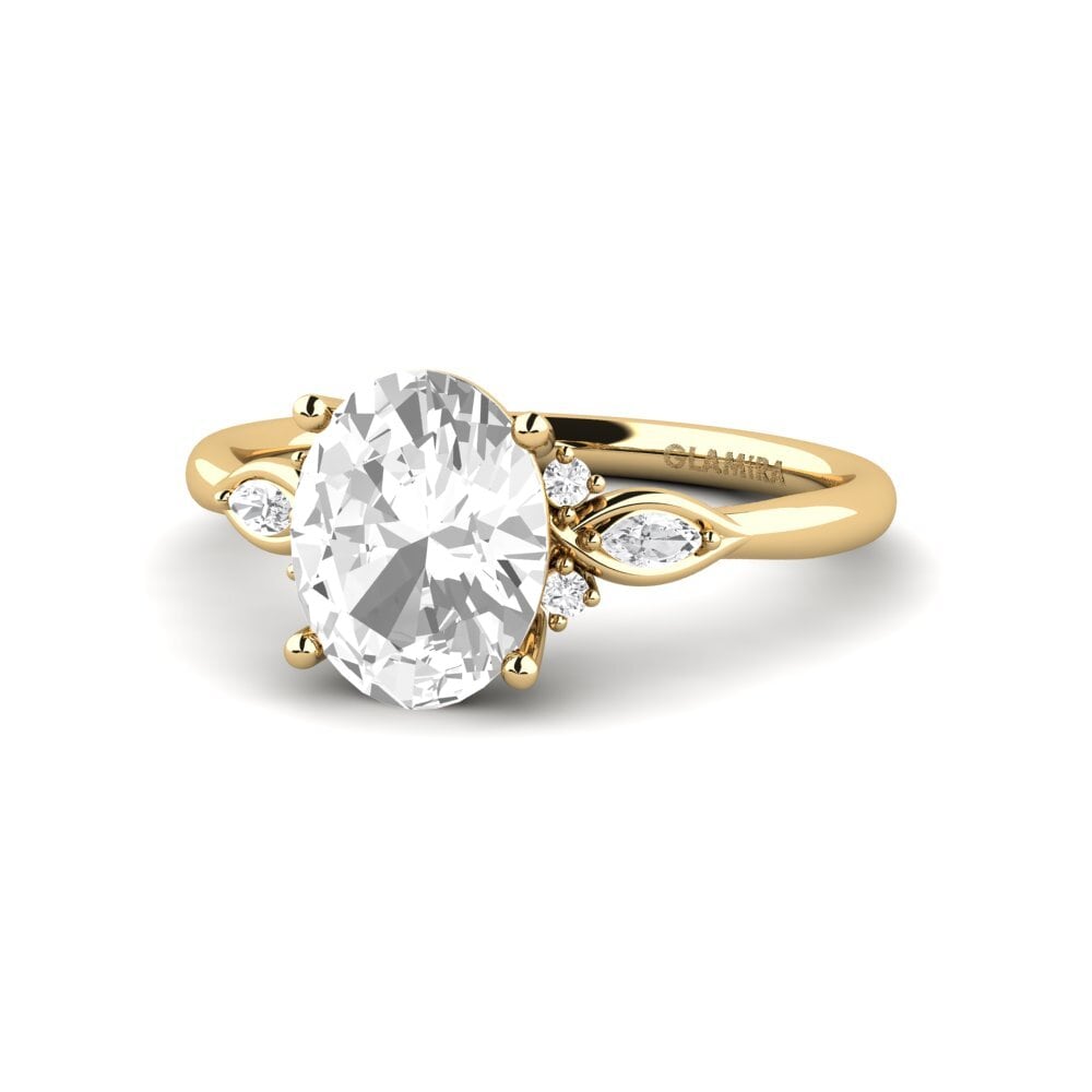 18k Oro Amarillo Zafiro blanco Anillo de compromiso Gisu - Oval 1.62 crt