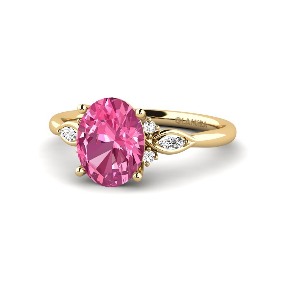 14k Oro Amarillo Turmalina rosa Anillo de compromiso Gisu - Oval 1.62 crt