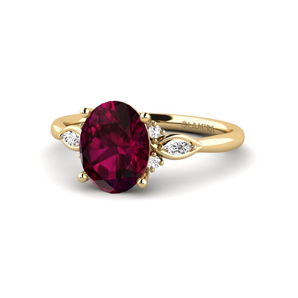 14k Oro Amarillo Granate Rhodolite Anillo de compromiso Gisu - Oval 1.62 crt