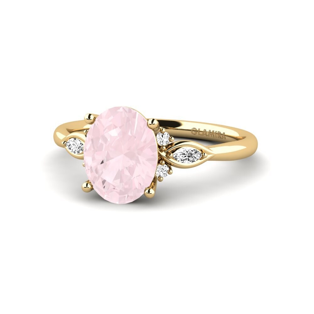 14k Oro Amarillo Cuarzo rosa Anillo de compromiso Gisu - Oval 1.62 crt
