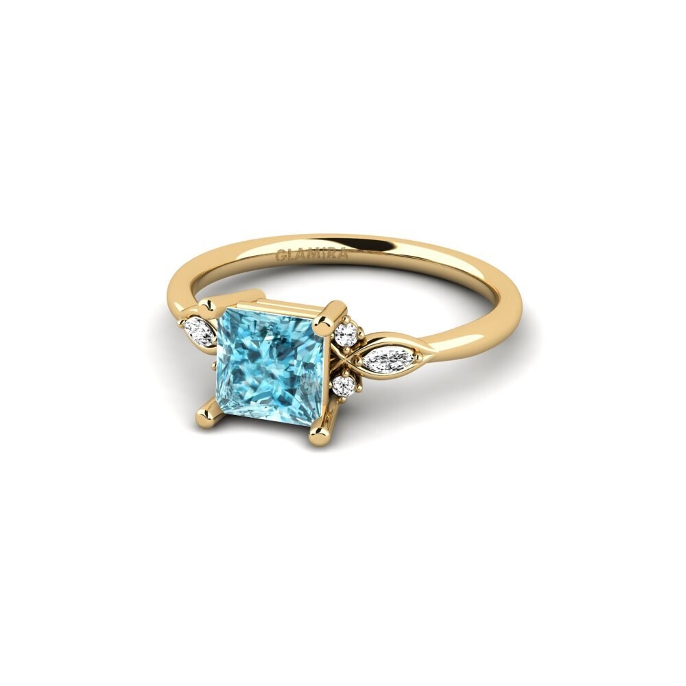 14k Oro Amarillo Circón Azul Anillo de compromiso Gisu - Princess 1.25 crt