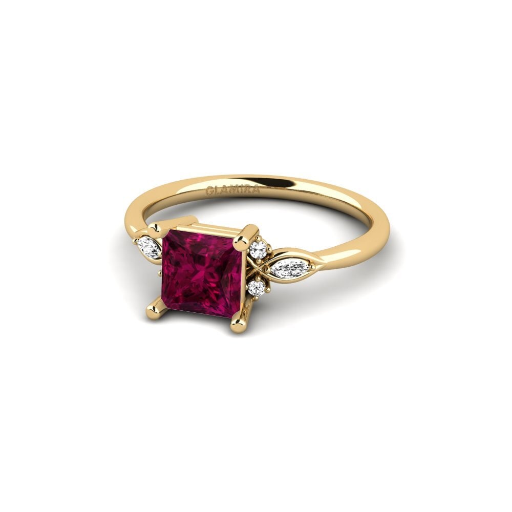 14k Oro Amarillo Granate Rhodolite Anillo de compromiso Gisu - Princess 1.25 crt