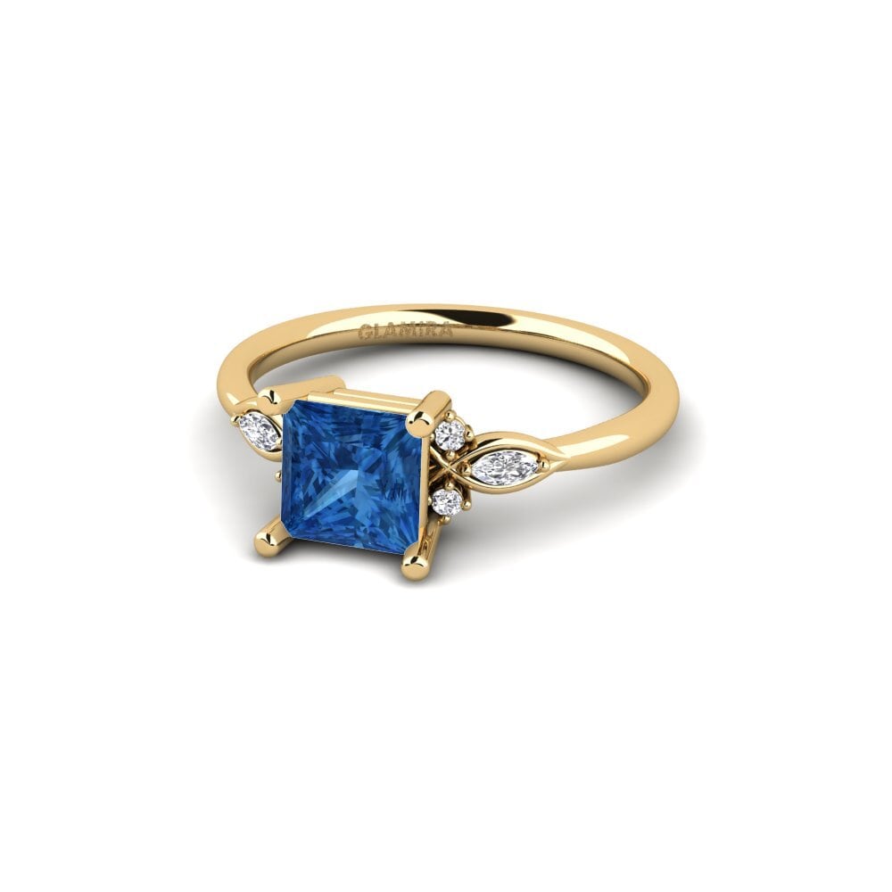 14k Oro Amarillo Circonita Azul Oscuro Anillo de compromiso Gisu - Princess 1.25 crt