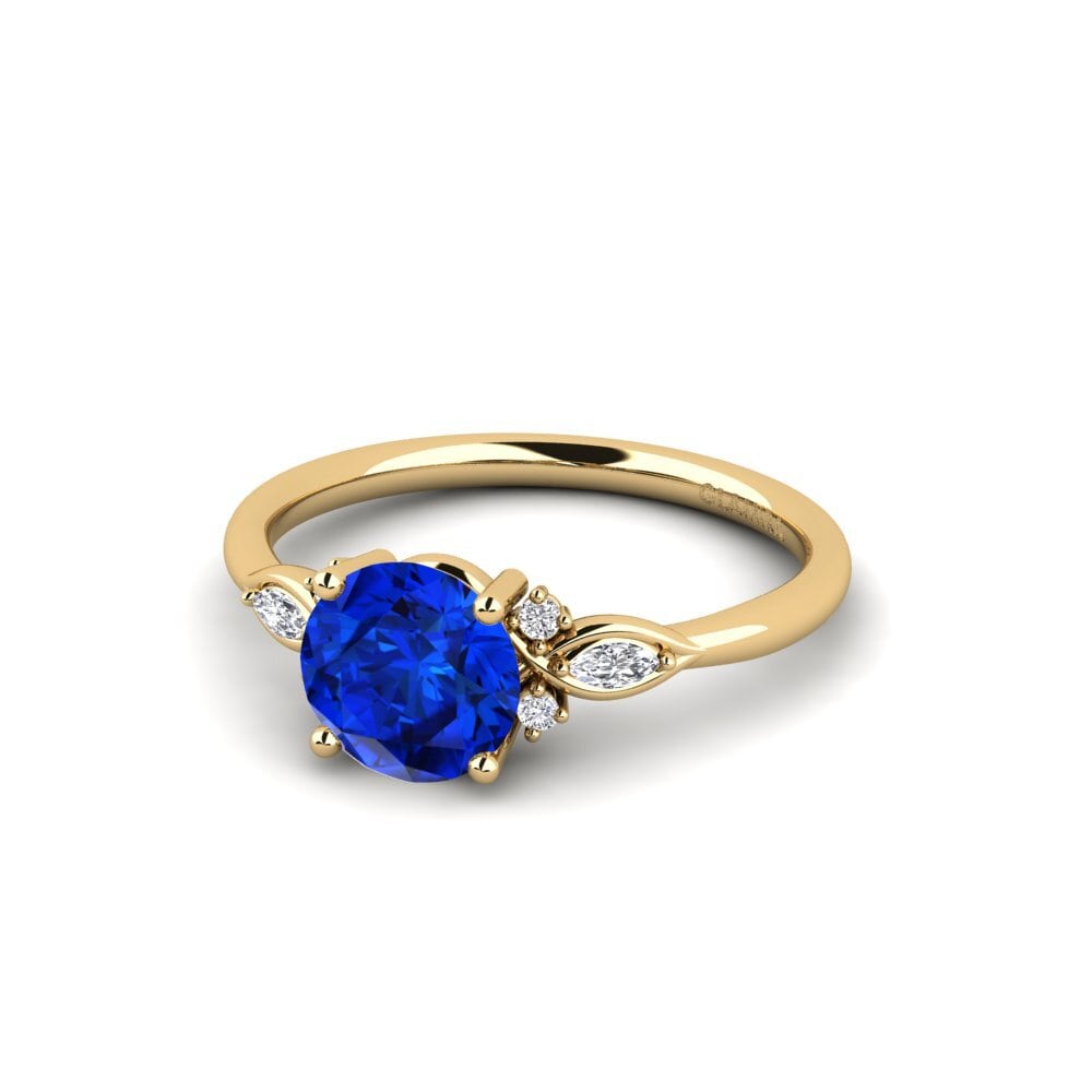 14k Oro Amarillo Safiro (Creado en Laboratorio) Anillo de compromiso Gisu - Round 1.25 crt