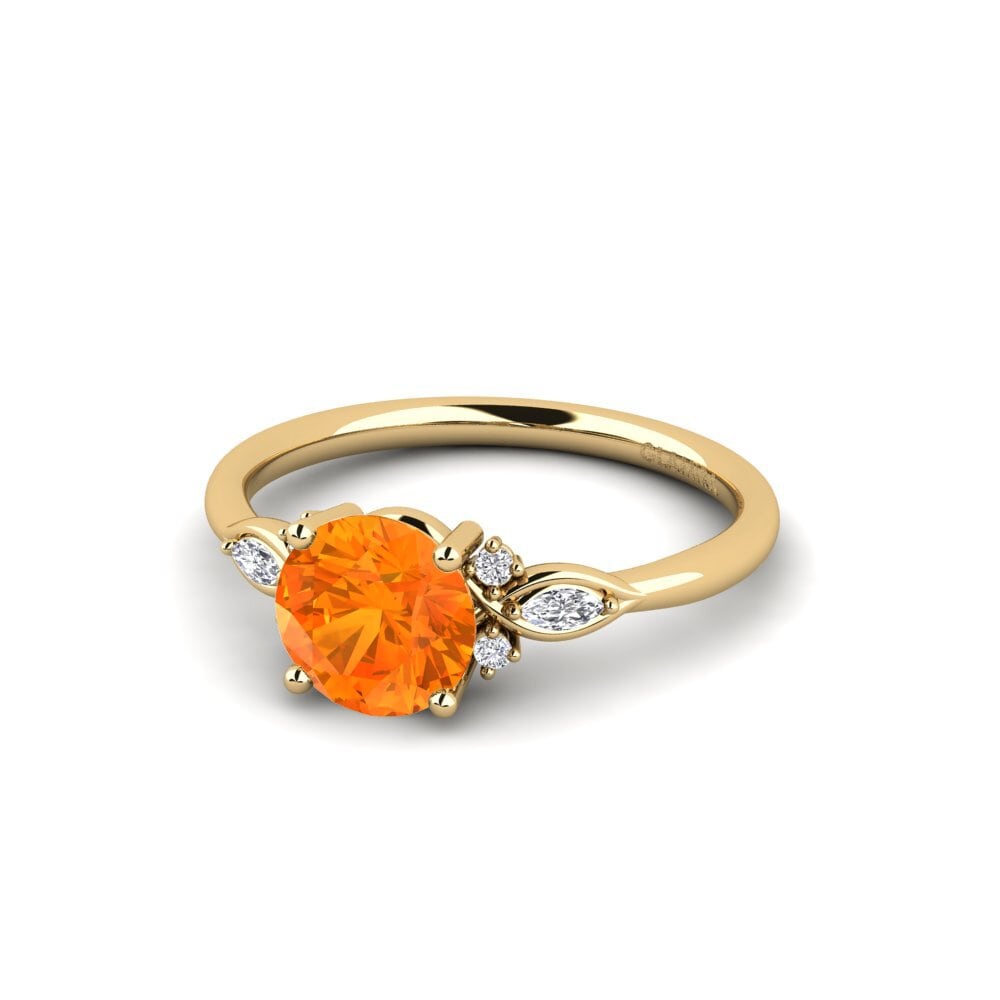 14k Oro Amarillo Zafiro Naranja Anillo de compromiso Gisu - Round 1.25 crt