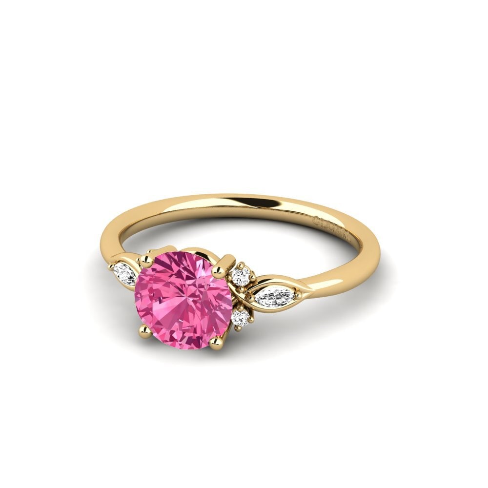 14k Oro Amarillo Turmalina rosa Anillo de compromiso Gisu - Round 1.25 crt