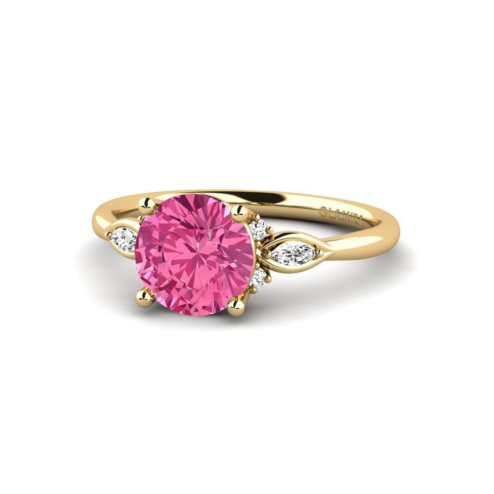 14k Oro Amarillo Turmalina rosa Anillo de compromiso Gisu - Round 1.6 crt