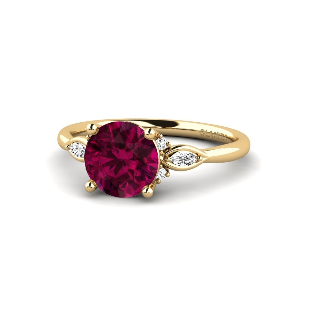 14k Oro Amarillo Granate Rhodolite Anillo de compromiso Gisu - Round 1.6 crt