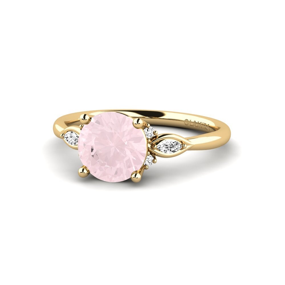 14k Oro Amarillo Cuarzo rosa Anillo de compromiso Gisu - Round 1.6 crt