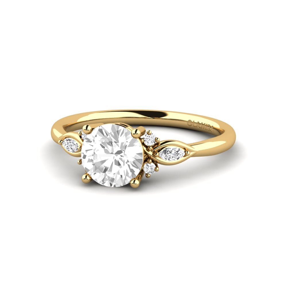 18k Oro Amarillo Zafiro blanco Anillo de compromiso Gisu - Round 1.0 crt