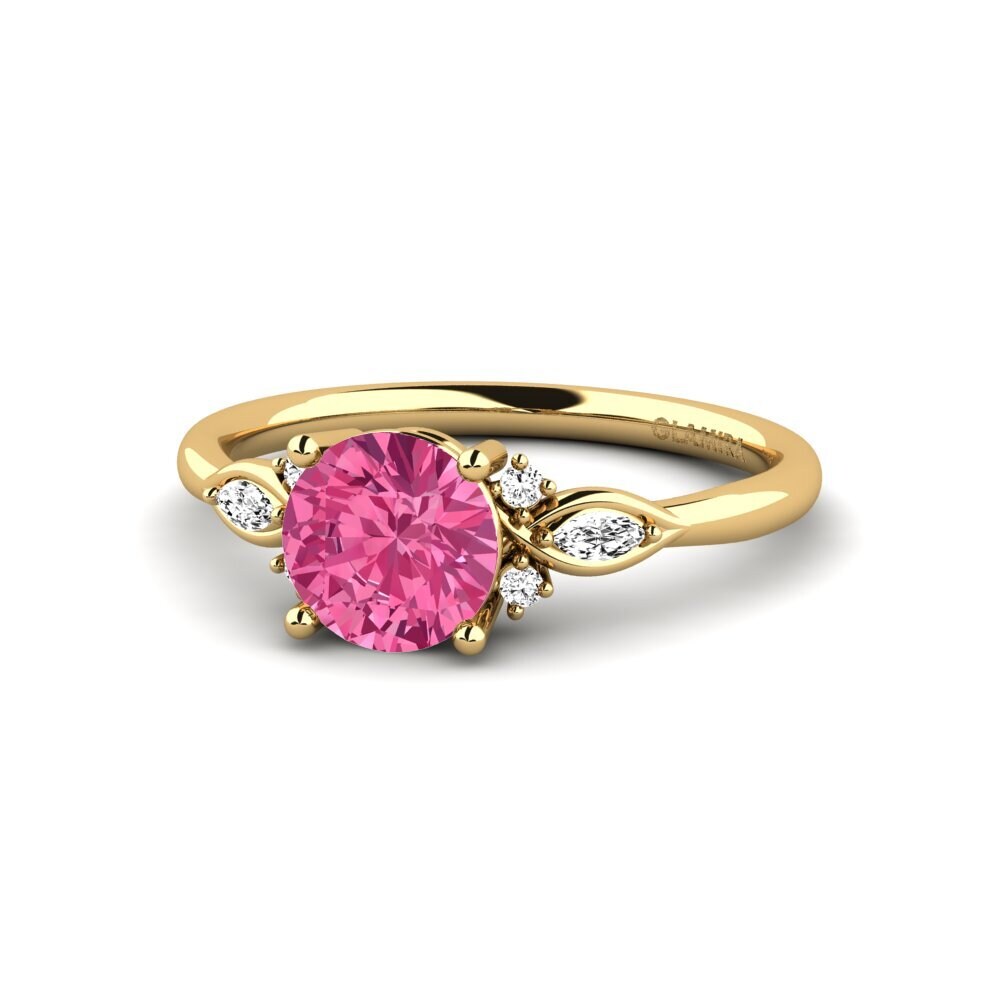 14k Oro Amarillo Turmalina rosa Anillo de compromiso Gisu - Round 1.0 crt