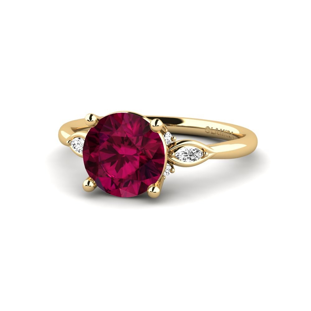 14k Oro Amarillo Granate Rhodolite Anillo de compromiso Gisu - Round 2.0 crt