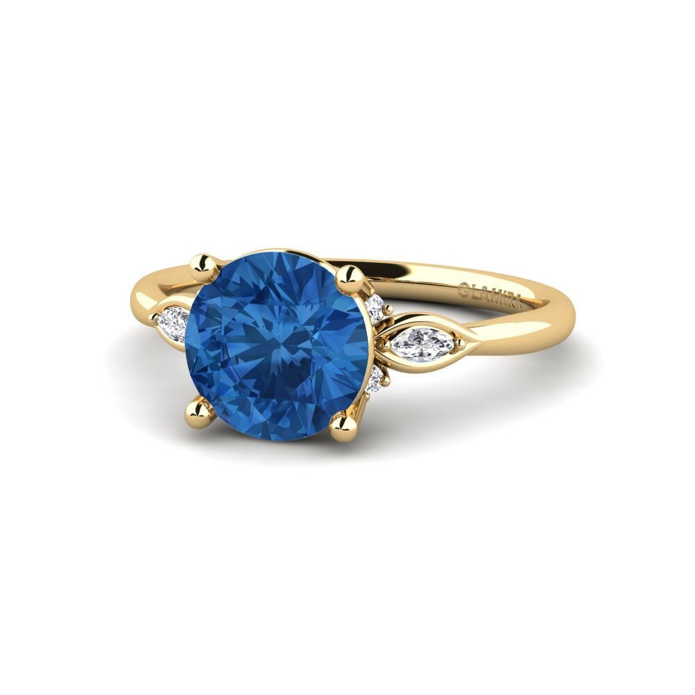 14k Oro Amarillo Circonita Azul Oscuro Anillo de compromiso Gisu - Round 2.0 crt