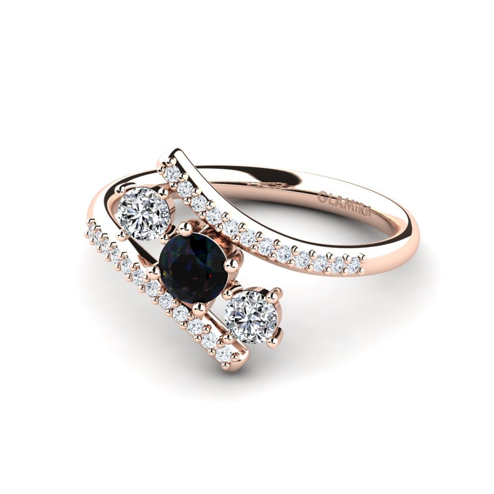 3 & 5 Stones Black Opal 14ct Rose Gold Rings