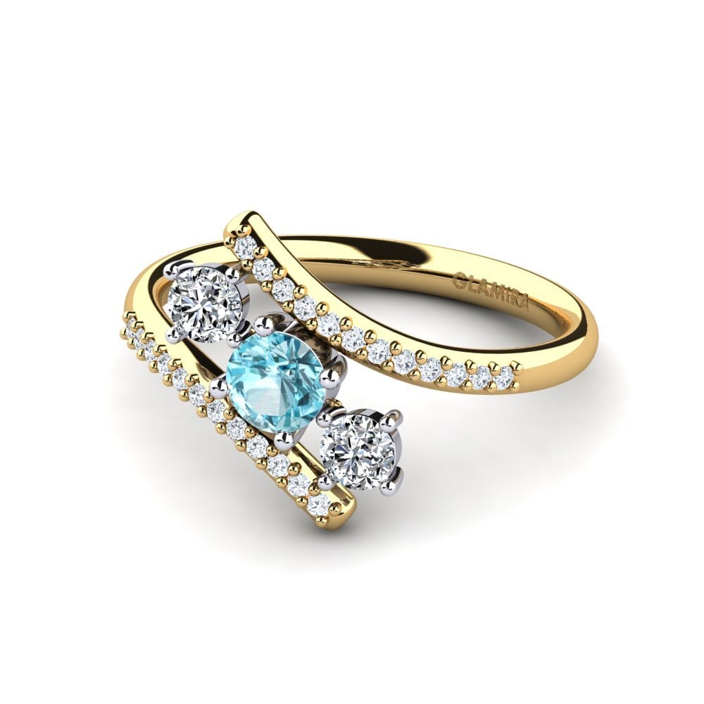 Anillos de compromiso 14k Oro Amarillo/Blanco Circón Azul 3 & 5 Piedras