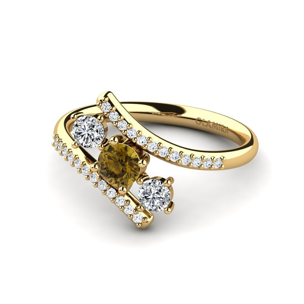 3 & 5 Stones Brown Zircon 14ct Yellow Gold Rings