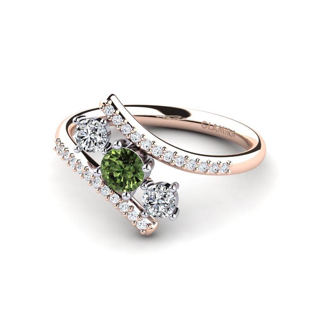 3 & 5 Stones Green Sapphire 14ct Rose & White Gold Engagement Rings
