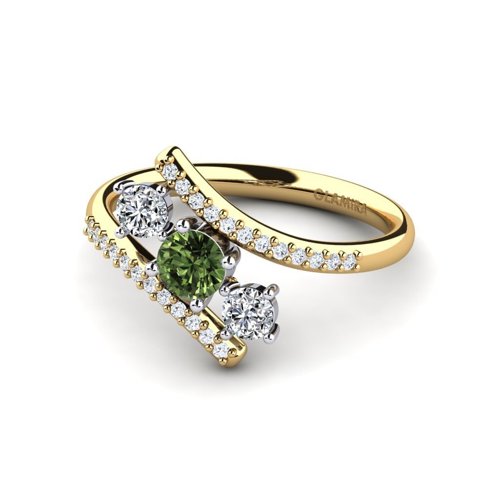 Anillos 14k Oro Amarillo & Blanco Zafiro Verde 3 & 5 Piedras