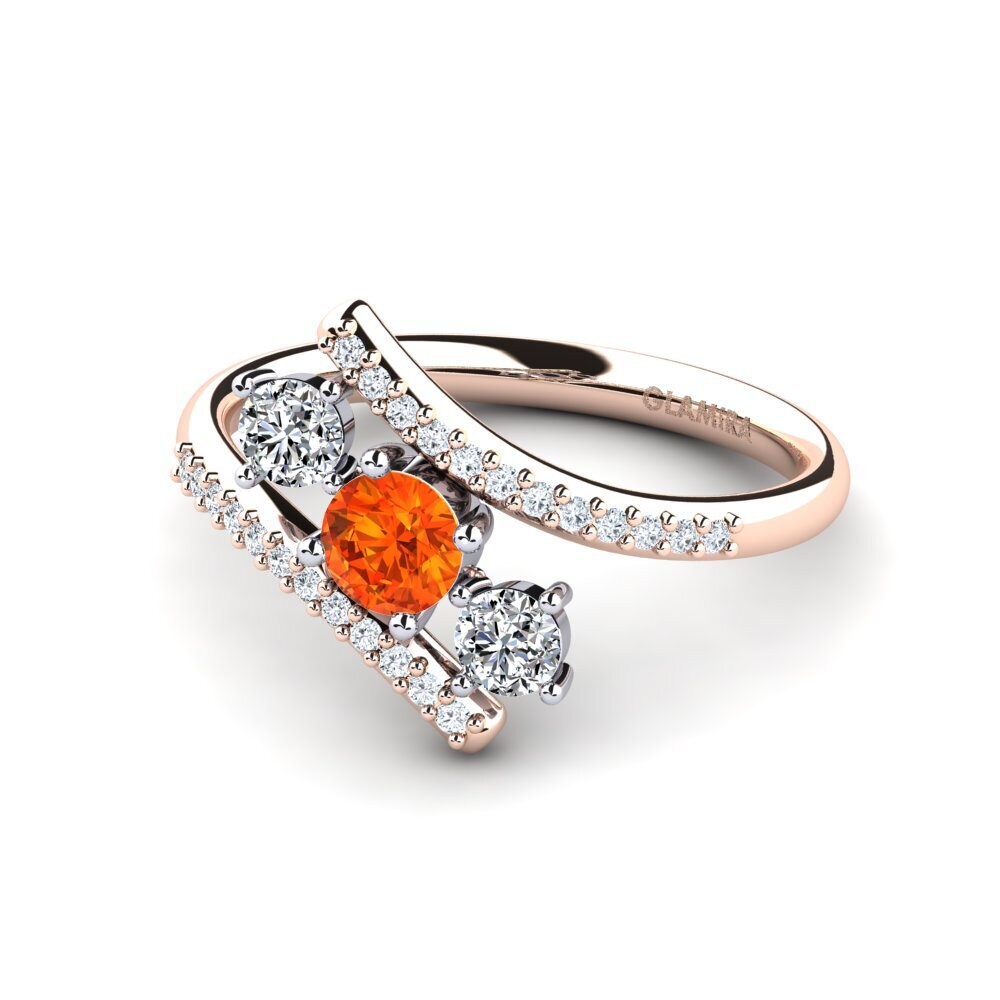 3 & 5 Stones Orange Sapphire 14ct Rose & White Gold Engagement Rings