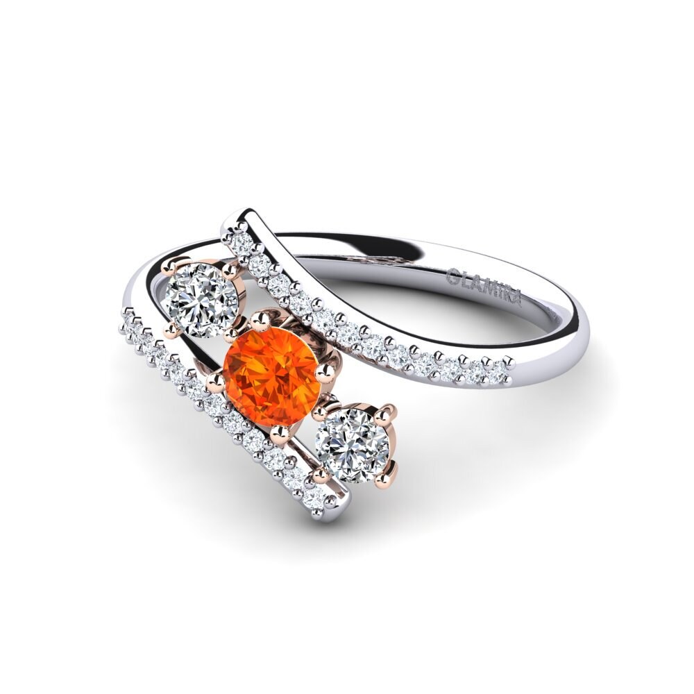 3 & 5 Stones Orange Sapphire 9ct White & Rose Gold Rings