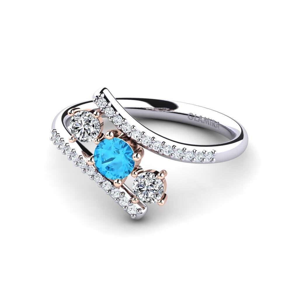 Anillos 14k Oro Blanco / Rosa Topacio azul 3 & 5 Piedras