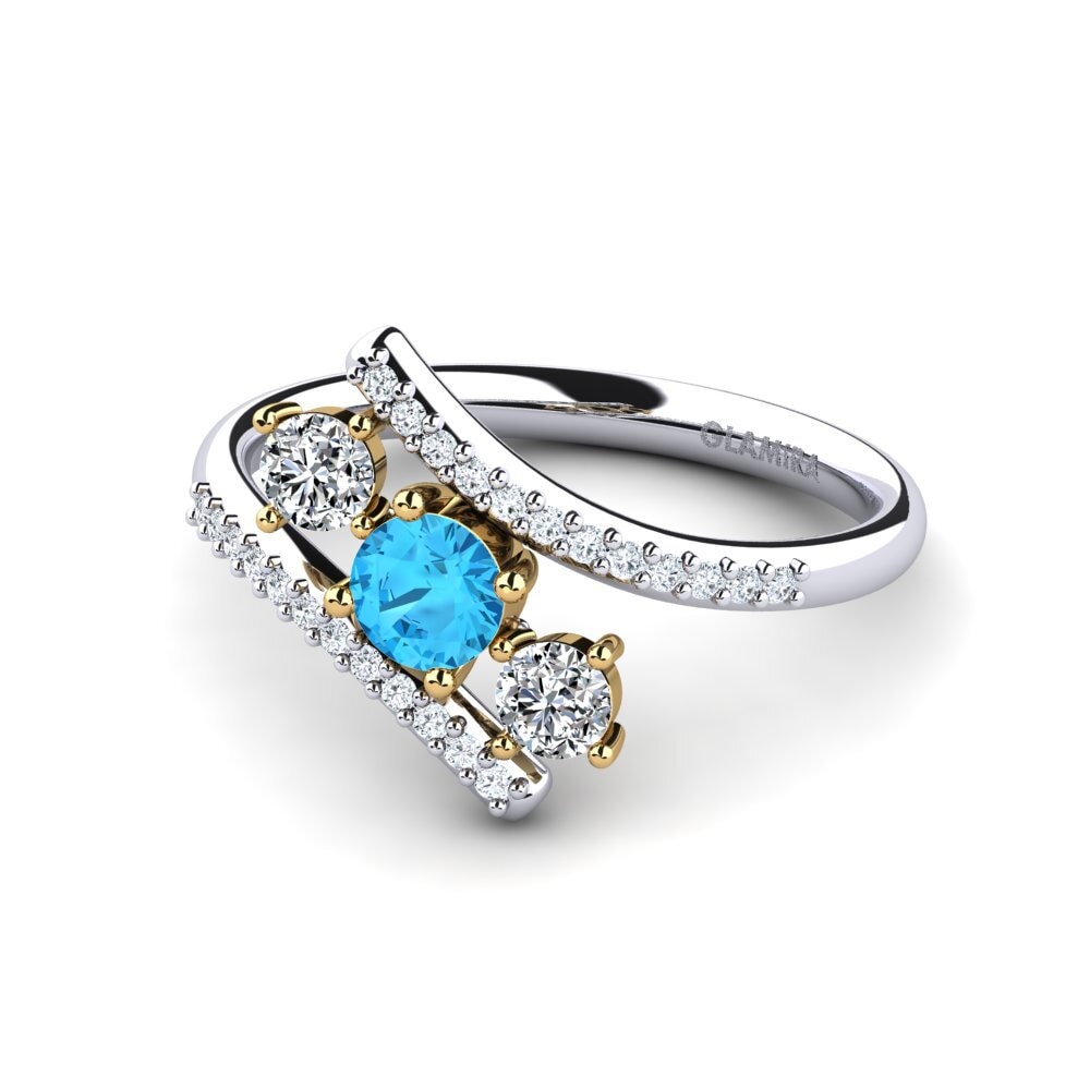 Anillos 14k Oro Blanco / Amarillo Topacio azul 3 & 5 Piedras