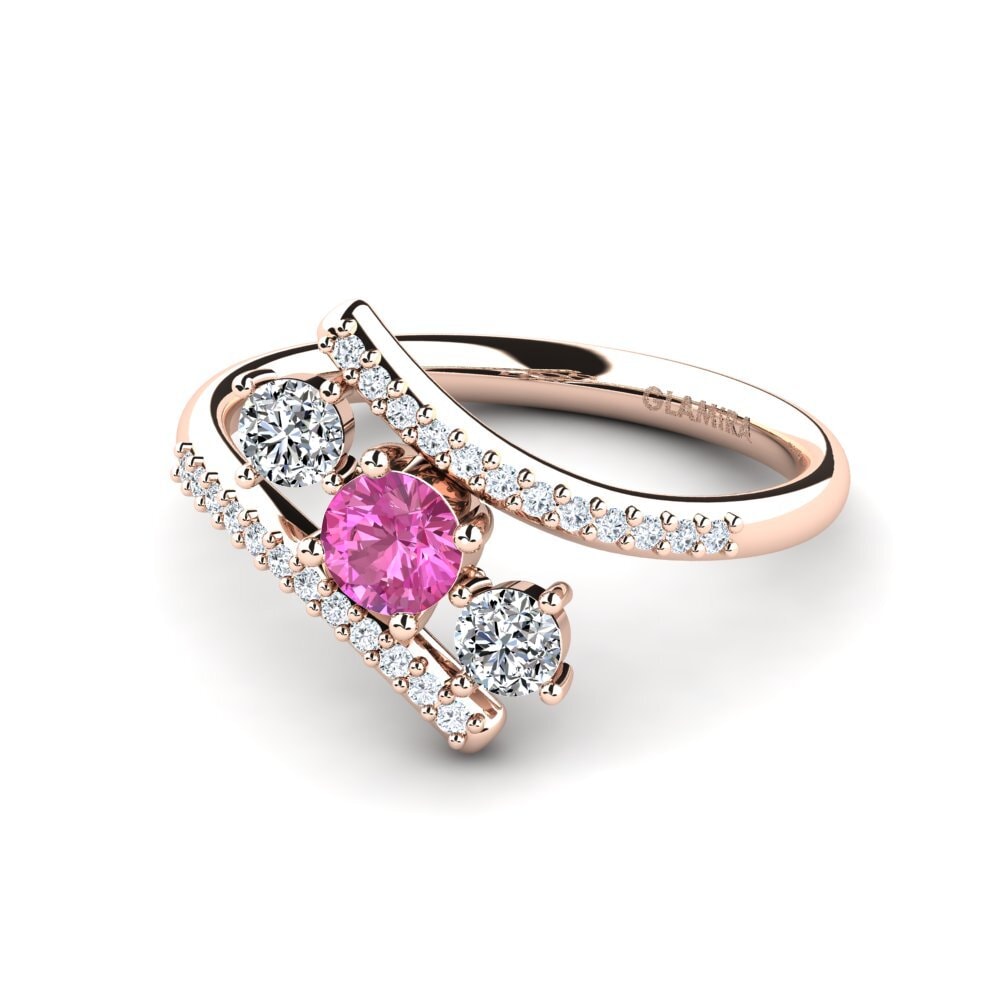 Anillos de compromiso 14k Oro Rosa Topacio Rosa 3 & 5 Piedras