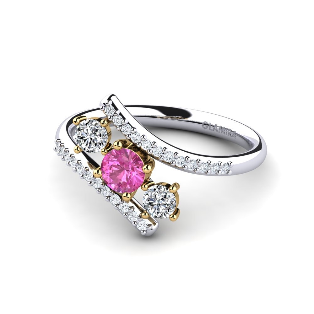 Anillos de compromiso 14k Oro Blanco & Amarillo Topacio Rosa 3 & 5 Piedras