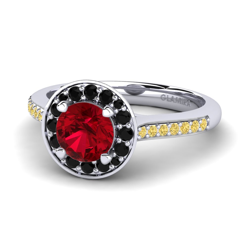 18k Oro Blanco Circonita Roja Anillo de compromiso Ashley