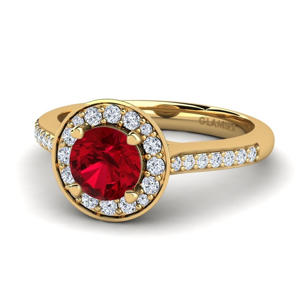 18k Oro Amarillo Circonita Roja Anillo de compromiso Ashley