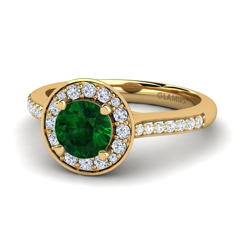 Halo Tsavorite 18ct Yellow Gold Engagement Rings