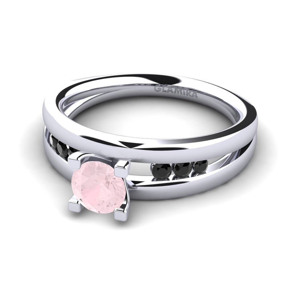 18k Oro Blanco Cuarzo rosa Anillo de compromiso Bayamine