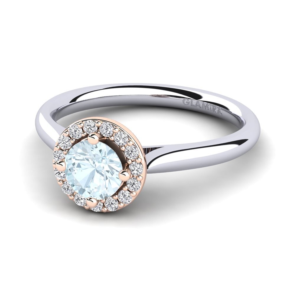 Anillos 14k Oro Blanco / Rosa Aguamarina Halo