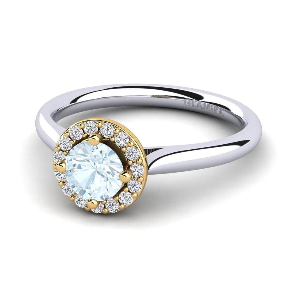 Anillos 14k Oro Blanco / Amarillo Aguamarina Halo