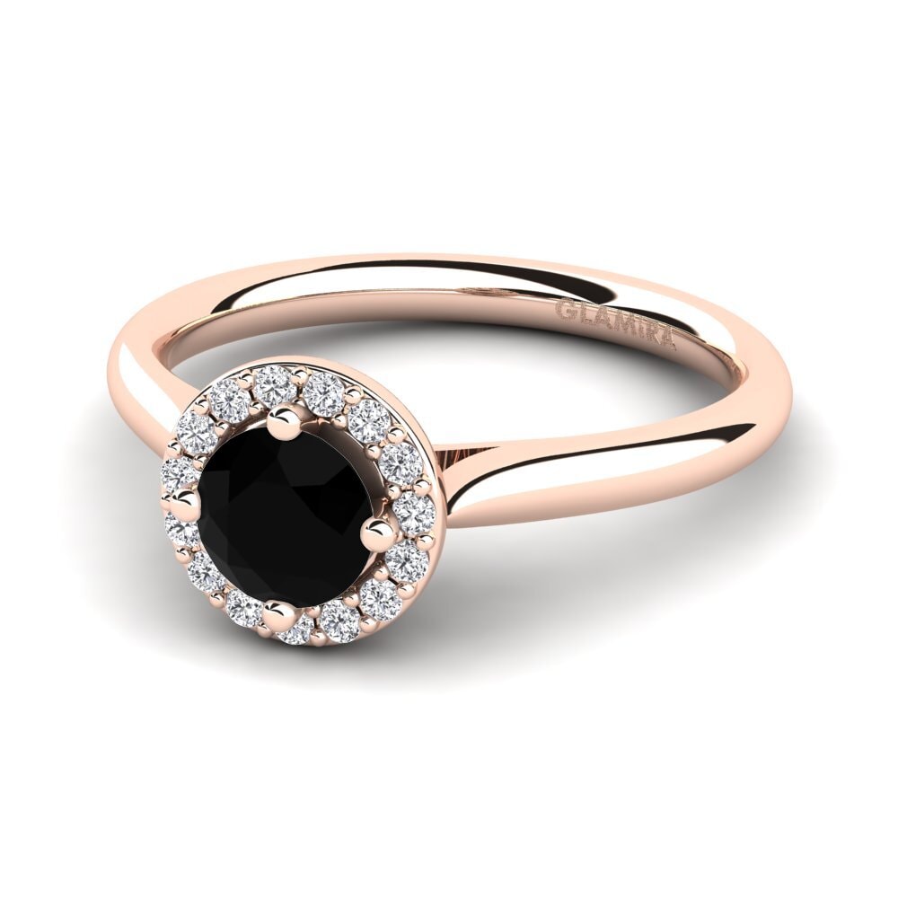 Halo Black Onyx 14ct Rose Gold Engagement Rings