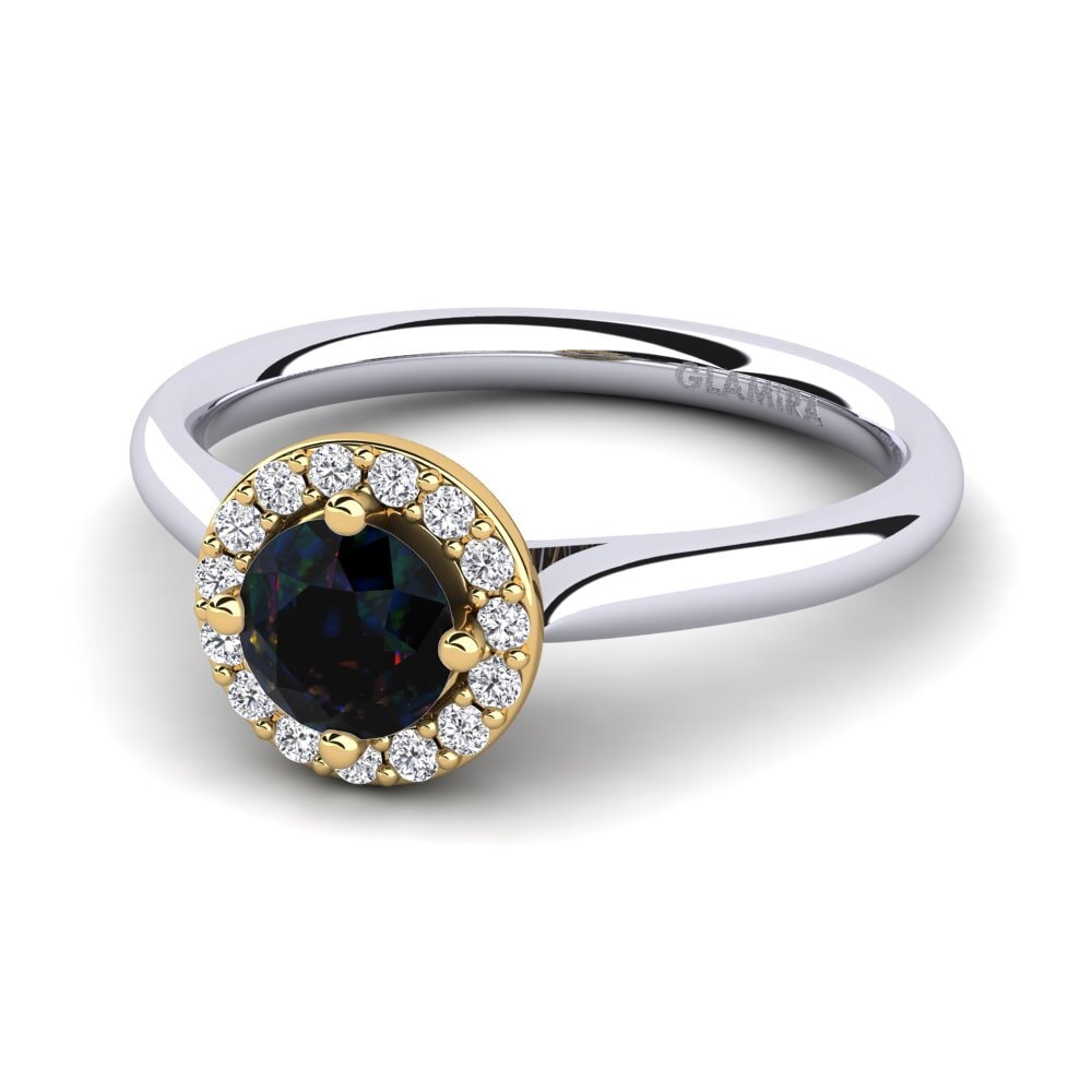 Halo 14K Wit & Geel Goud Zwart Opaal Ringen