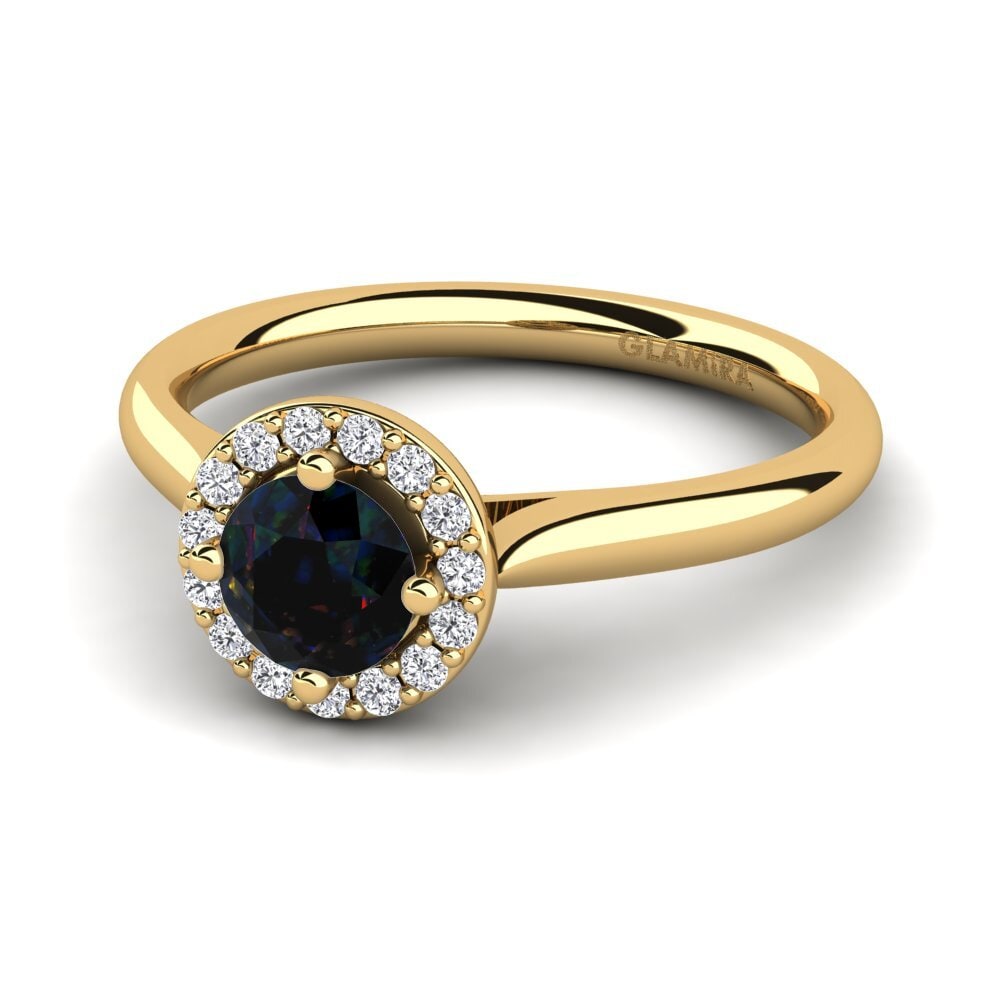 Halo Black Opal 9ct Yellow Gold Rings