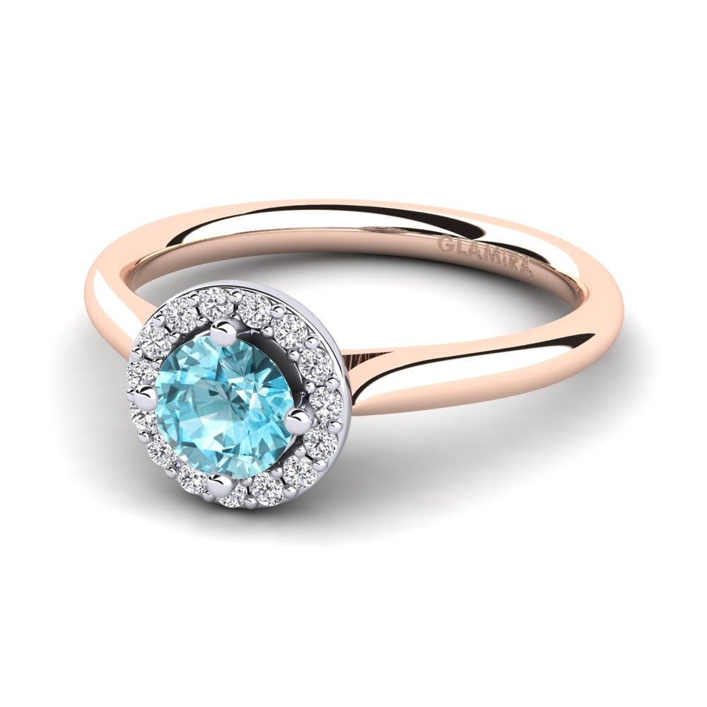 Anillos de compromiso 18k Oro Rosa & Blanco Circón Azul Halo