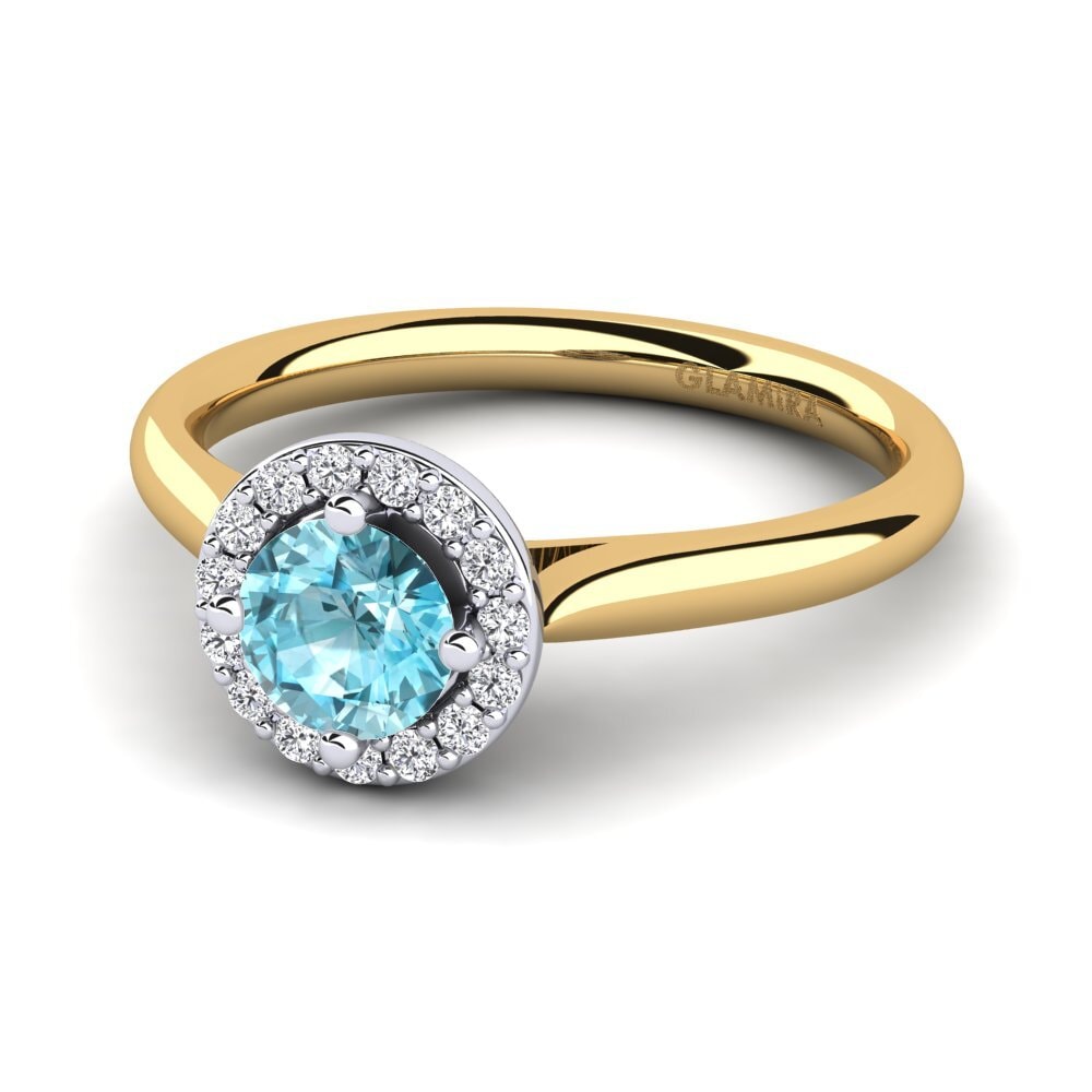 Δαχτυλίδια αρραβώνα Μπλε Ζιρκόν Γεια σας 14k Κίτρινο & Λευκό Χρυσό