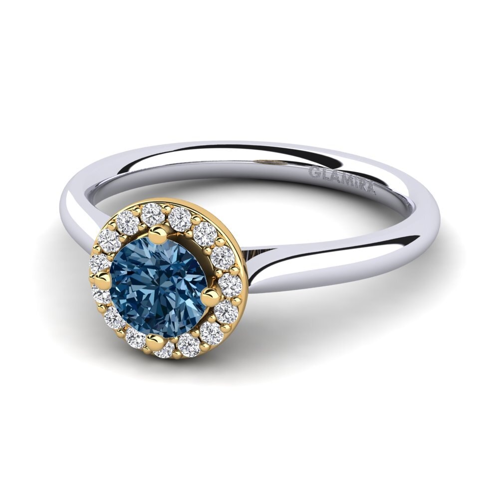 Halo Blue Diamond 18ct White & Yellow Gold Rings
